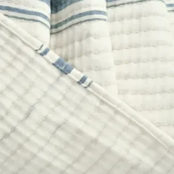 Quilts-Kirkland's Home Deep Blue Pick Stitch Stripe King Quilt Blue/White