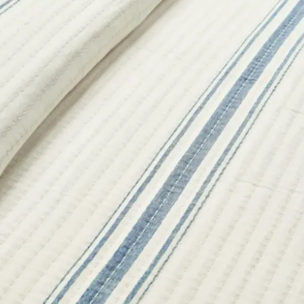 Quilts-Kirkland's Home Deep Blue Pick Stitch Stripe King Quilt Blue/White