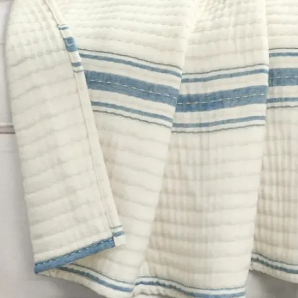 Blankets & Throws-Kirkland's Home Deep Blue Pick Stitch Stripe Decorative Throw Blue/White