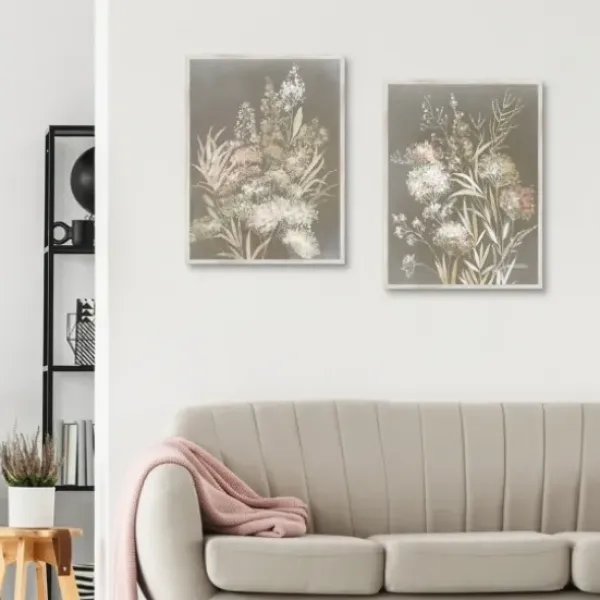 Framed Art-Kirkland's Home Delicate Bunch 2-Pc. Framed Canvas Art Set White/Tan/Gray