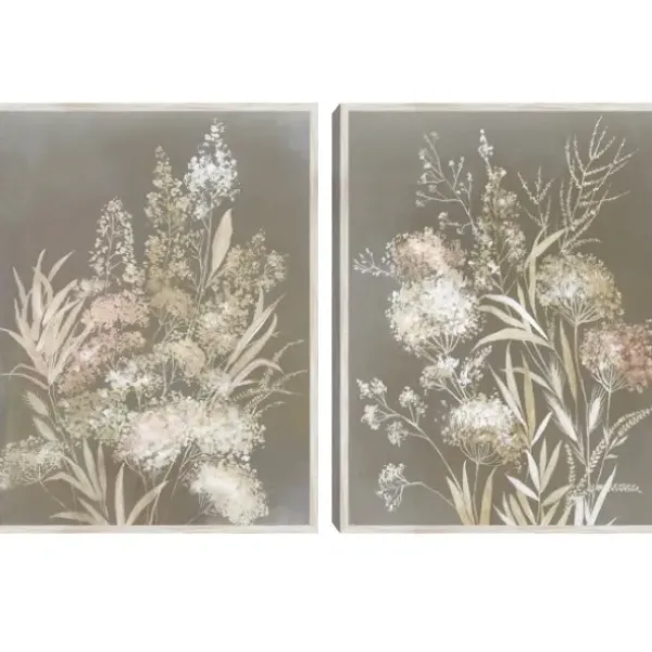 Framed Art-Kirkland's Home Delicate Bunch 2-Pc. Framed Canvas Art Set White/Tan/Gray