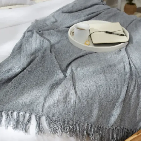 Blankets & Throws-Kirkland's Home Demin Chenille Fringe Throw Blue