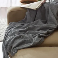 Blankets & Throws-Kirkland's Home Demin Chenille Fringe Throw Blue