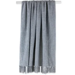 Blankets & Throws-Kirkland's Home Demin Chenille Fringe Throw Blue