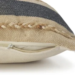 Pillows-Kirkland's Home Denim Blue Braided Stripe Lumbar Pillow Blue/Tan/White