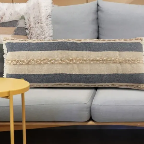 Pillows-Kirkland's Home Denim Blue Braided Stripe Lumbar Pillow Blue/Tan/White