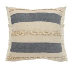 Pillows-Kirkland's Home Denim Blue Braided Stripe Throw Pillow, 24 In. Blue/Tan/Ivory
