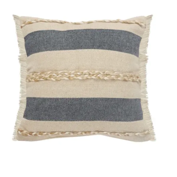 Pillows-Kirkland's Home Denim Blue Braided Stripe Throw Pillow, 24 In. Blue/Tan/Ivory