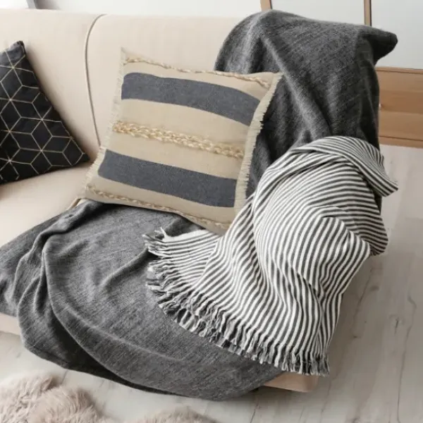 Pillows-Kirkland's Home Denim Blue Braided Stripe Throw Pillow, 20 In. Blue/Tan/Ivory