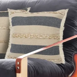 Pillows-Kirkland's Home Denim Blue Braided Stripe Throw Pillow, 20 In. Blue/Tan/Ivory