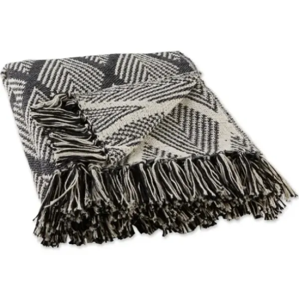 Blankets & Throws-Kirkland's Home Diamond Fringe Throw Black