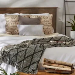 Blankets & Throws-Kirkland's Home Diamond Fringe Throw Black