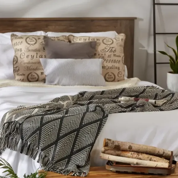 Blankets & Throws-Kirkland's Home Diamond Fringe Throw Black
