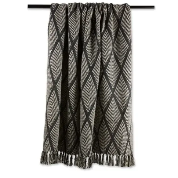 Blankets & Throws-Kirkland's Home Diamond Fringe Throw Black