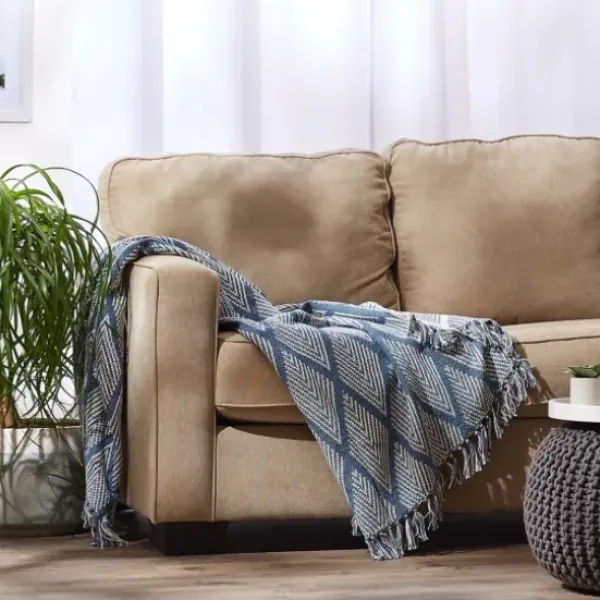 Blankets & Throws-Kirkland's Home Diamond Fringe Throw Blue