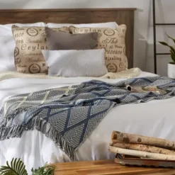 Blankets & Throws-Kirkland's Home Diamond Fringe Throw Blue