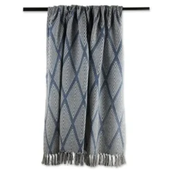 Blankets & Throws-Kirkland's Home Diamond Fringe Throw Blue