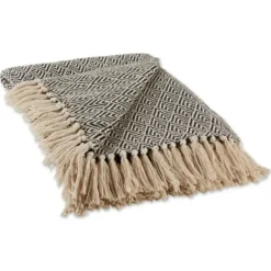 Blankets & Throws-Kirkland's Home Diamond Fringe Throw Black