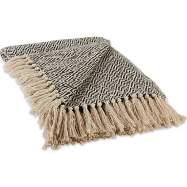 Blankets & Throws-Kirkland's Home Diamond Fringe Throw Black
