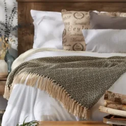 Blankets & Throws-Kirkland's Home Diamond Fringe Throw Black