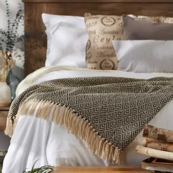 Blankets & Throws-Kirkland's Home Diamond Fringe Throw Black