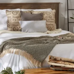 Blankets & Throws-Kirkland's Home Diamond Fringe Throw Black