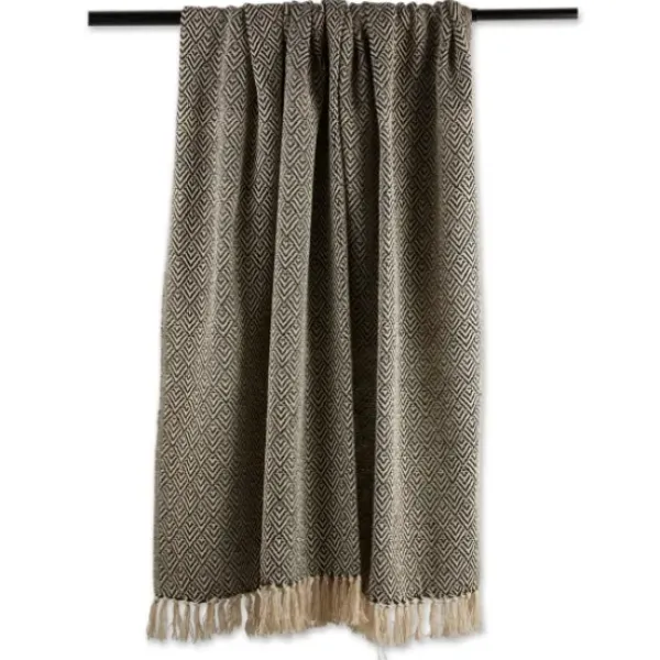 Blankets & Throws-Kirkland's Home Diamond Fringe Throw Black
