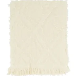 Blankets & Throws-Kirkland's Home Diamond Pattern Throw Blanket Ivory