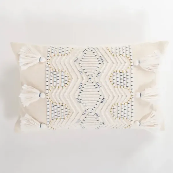 Pillows-Kirkland's Home Diamond Tassels Lumbar Pillow Ivory