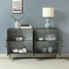 Cabinets & Sideboards-Kirkland's Home Dietrich Wood 4-Door Sideboard Gray