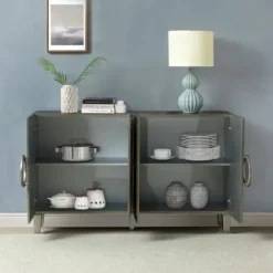Cabinets & Sideboards-Kirkland's Home Dietrich Wood 4-Door Sideboard Gray
