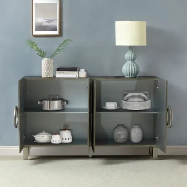 Cabinets & Sideboards-Kirkland's Home Dietrich Wood 4-Door Sideboard Gray