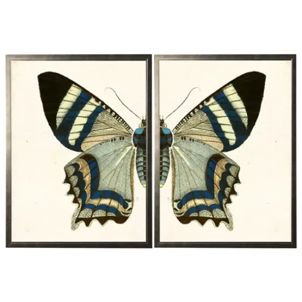 Framed Art-Kirkland's Home Diptych Butterfly Framed Art Print, Set Of 2 Blue/Gray