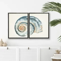 Framed Art-Kirkland's Home Diptych Shell Framed Art Print, Set Of 2 Blue