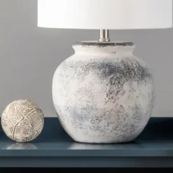 Table Lamps-Kirkland's Home Distressed And Gray Ceramic Table Lamp White