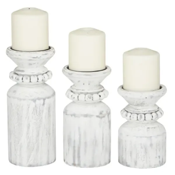 Candle Holders-Kirkland's Home Distressed Beaded Candle Holders, Set Of 3 White