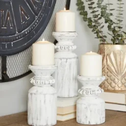 Candle Holders-Kirkland's Home Distressed Beaded Candle Holders, Set Of 3 White