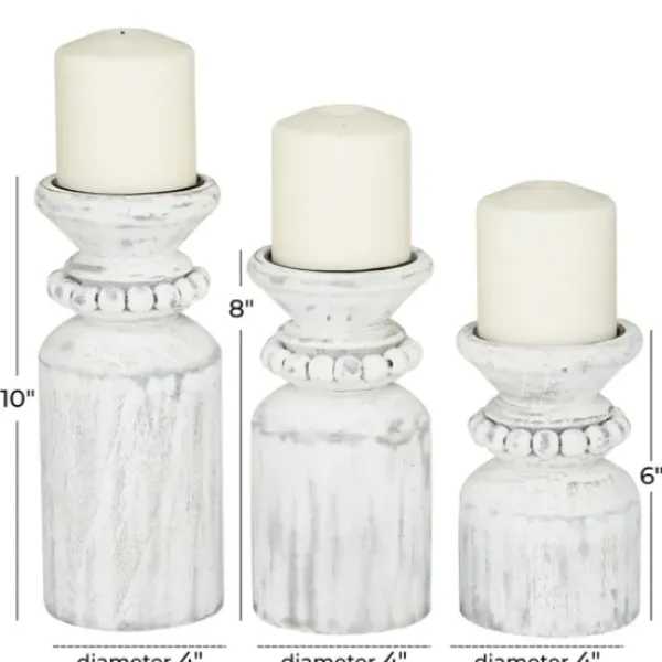 Candle Holders-Kirkland's Home Distressed Beaded Candle Holders, Set Of 3 White
