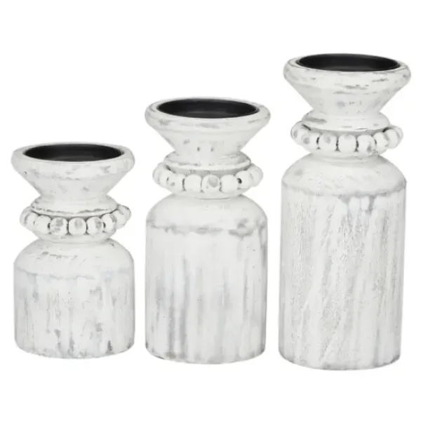 Candle Holders-Kirkland's Home Distressed Beaded Candle Holders, Set Of 3 White