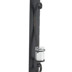 Sconces-Kirkland's Home Distressed Black Scrolled Metal Sconce
