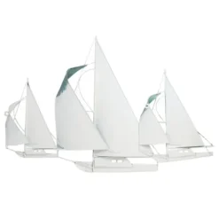 Wall Plaques-Kirkland's Home Distressed Blue Sailboats Wall Sculpture Blue/White