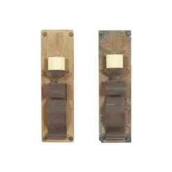 Sconces-Kirkland's Home Distressed Brown Wood Wall Sconces, Set Of 2