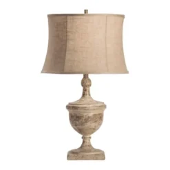 Table Lamps-Kirkland's Home Distressed Carved Base Table Lamp Tan