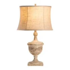 Table Lamps-Kirkland's Home Distressed Carved Base Table Lamp Tan