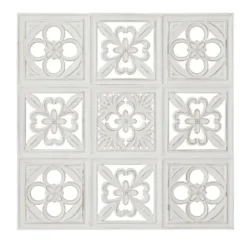Wall Plaques-Kirkland's Home Distressed Carved Wood Floral Wall Plaque White