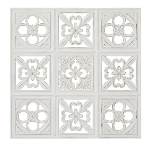 Wall Plaques-Kirkland's Home Distressed Carved Wood Floral Wall Plaque White