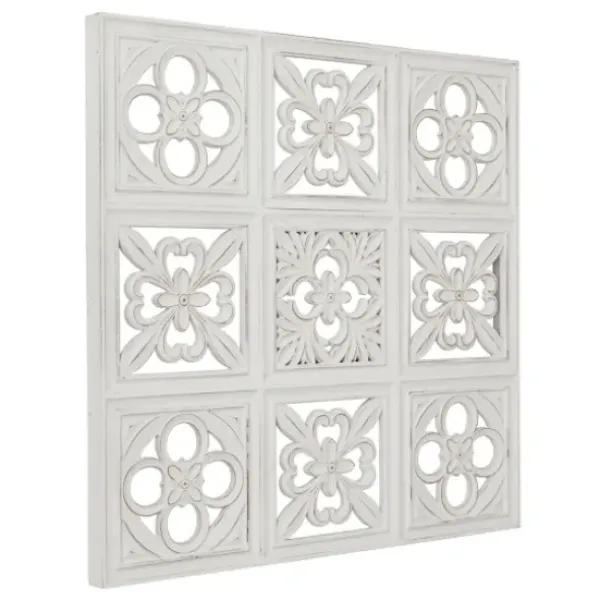 Wall Plaques-Kirkland's Home Distressed Carved Wood Floral Wall Plaque White