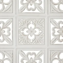 Wall Plaques-Kirkland's Home Distressed Carved Wood Floral Wall Plaque White