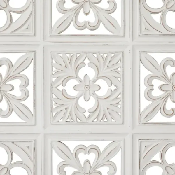 Wall Plaques-Kirkland's Home Distressed Carved Wood Floral Wall Plaque White