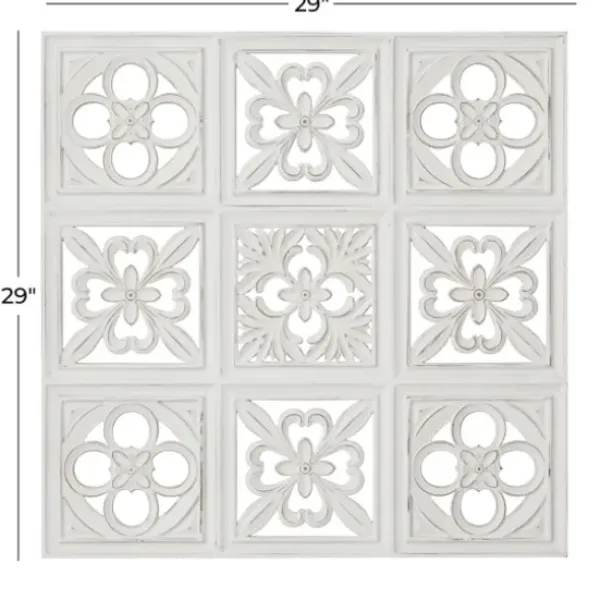 Wall Plaques-Kirkland's Home Distressed Carved Wood Floral Wall Plaque White